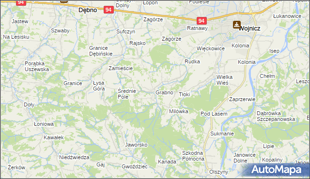 mapa Grabno gmina Wojnicz, Grabno gmina Wojnicz na mapie Targeo