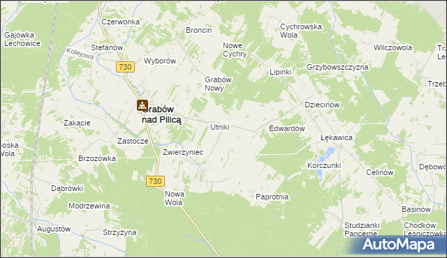 mapa Grabowska Wola gmina Grabów nad Pilicą, Grabowska Wola gmina Grabów nad Pilicą na mapie Targeo