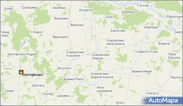 mapa Gradzanowo Zbęskie, Gradzanowo Zbęskie na mapie Targeo