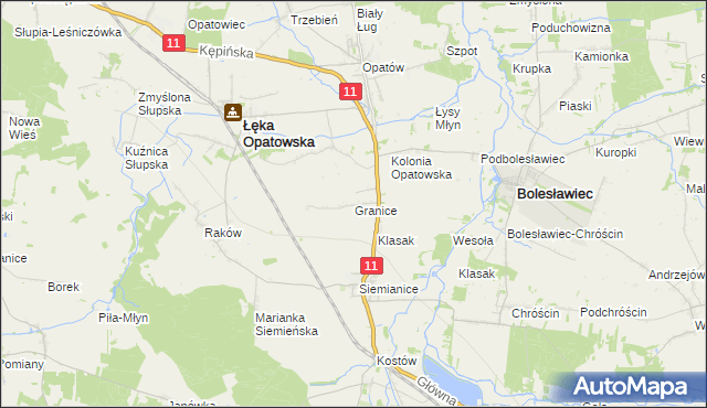 mapa Granice gmina Łęka Opatowska, Granice gmina Łęka Opatowska na mapie Targeo