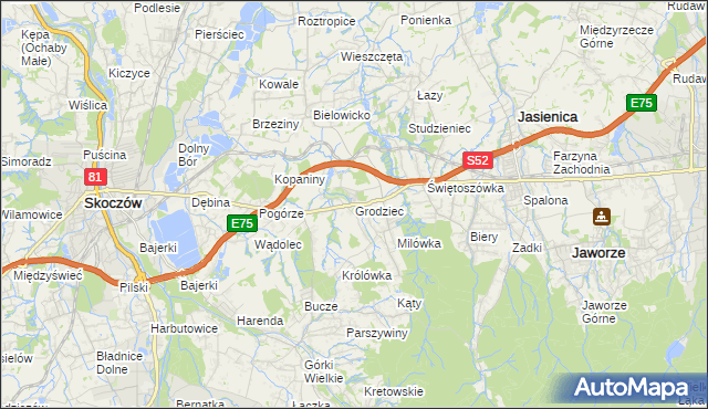 mapa Grodziec gmina Jasienica, Grodziec gmina Jasienica na mapie Targeo