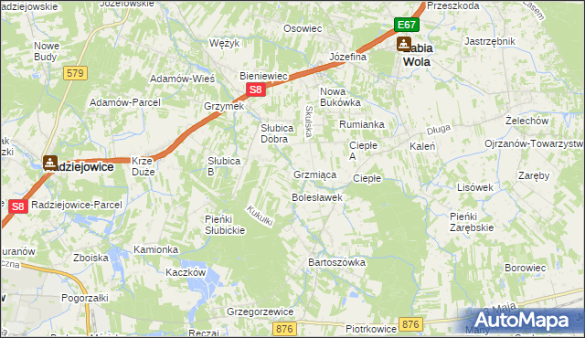 mapa Grzmiąca gmina Żabia Wola, Grzmiąca gmina Żabia Wola na mapie Targeo