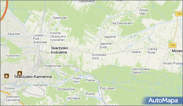 mapa Grzybowa Góra, Grzybowa Góra na mapie Targeo