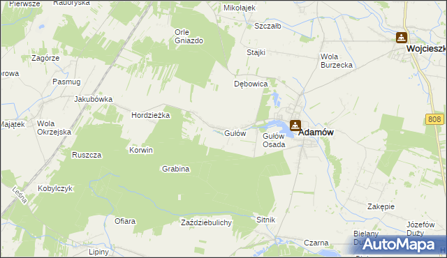mapa Gułów gmina Adamów, Gułów gmina Adamów na mapie Targeo