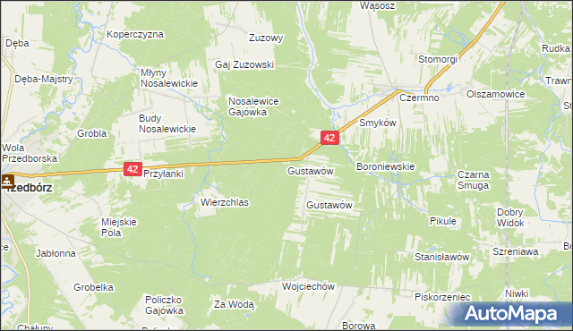 mapa Gustawów gmina Przedbórz, Gustawów gmina Przedbórz na mapie Targeo