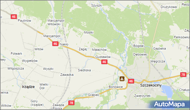 mapa Gustawów gmina Szczekociny, Gustawów gmina Szczekociny na mapie Targeo