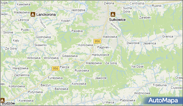 mapa Harbutowice gmina Sułkowice, Harbutowice gmina Sułkowice na mapie Targeo