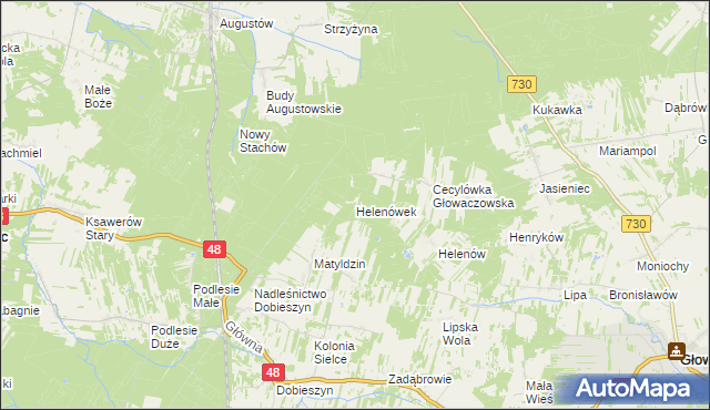 mapa Helenówek gmina Głowaczów, Helenówek gmina Głowaczów na mapie Targeo