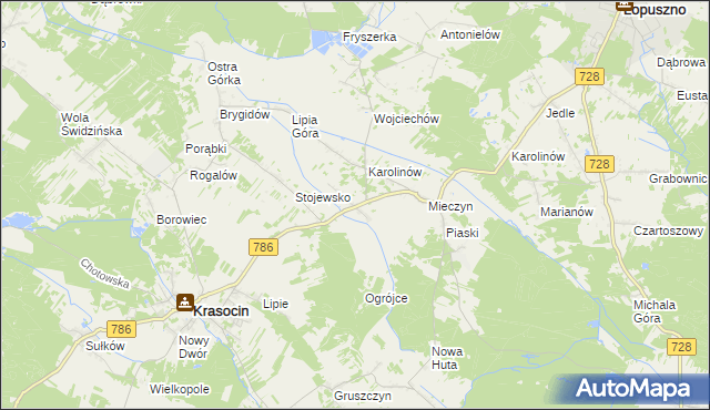 mapa Jakubów gmina Krasocin, Jakubów gmina Krasocin na mapie Targeo