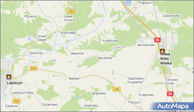 mapa Jakubowo gmina Nowa Wieś Wielka, Jakubowo gmina Nowa Wieś Wielka na mapie Targeo