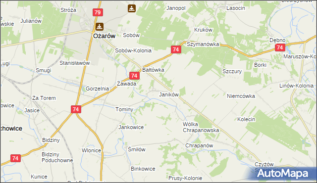 mapa Janików gmina Ożarów, Janików gmina Ożarów na mapie Targeo