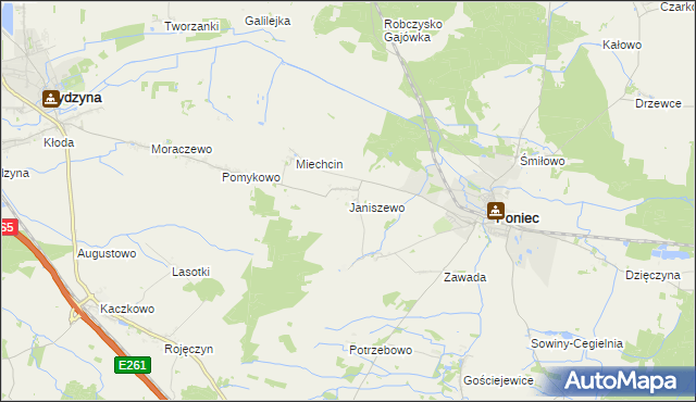 mapa Janiszewo gmina Poniec, Janiszewo gmina Poniec na mapie Targeo