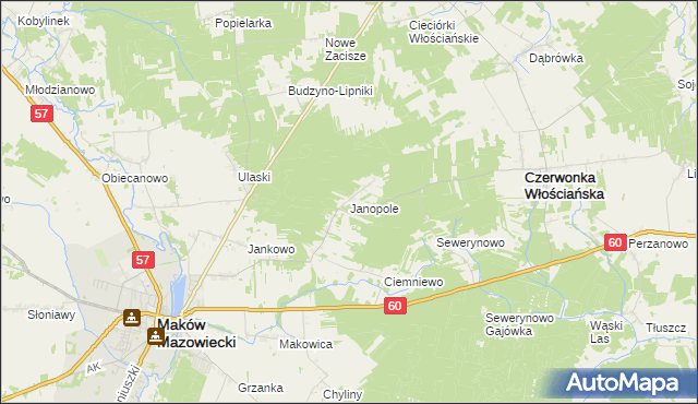 mapa Janopole gmina Czerwonka, Janopole gmina Czerwonka na mapie Targeo