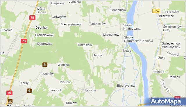 mapa Janów gmina Ożarów, Janów gmina Ożarów na mapie Targeo