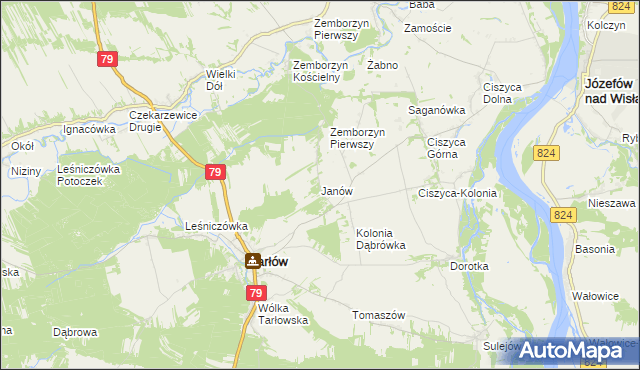 mapa Janów gmina Tarłów, Janów gmina Tarłów na mapie Targeo