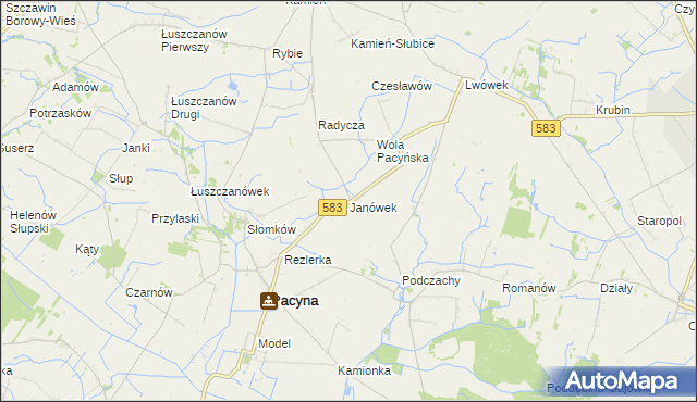 mapa Janówek gmina Pacyna, Janówek gmina Pacyna na mapie Targeo