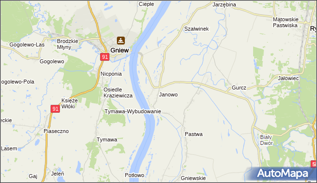 mapa Janowo gmina Kwidzyn, Janowo gmina Kwidzyn na mapie Targeo