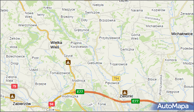 mapa Januszowice gmina Zielonki, Januszowice gmina Zielonki na mapie Targeo