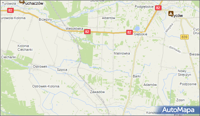 mapa Jasieniec gmina Puchaczów, Jasieniec gmina Puchaczów na mapie Targeo