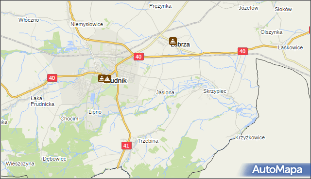 mapa Jasiona gmina Lubrza, Jasiona gmina Lubrza na mapie Targeo