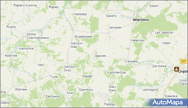 mapa Jaworek gmina Wierzbno, Jaworek gmina Wierzbno na mapie Targeo