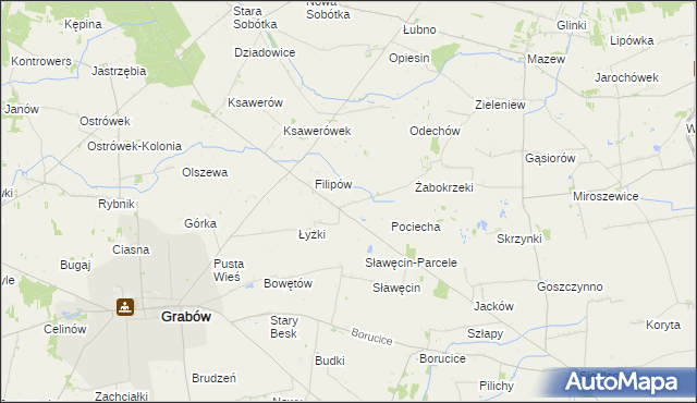 mapa Jaworów gmina Grabów, Jaworów gmina Grabów na mapie Targeo