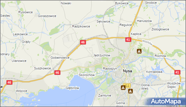 mapa Jędrzychów gmina Nysa, Jędrzychów gmina Nysa na mapie Targeo