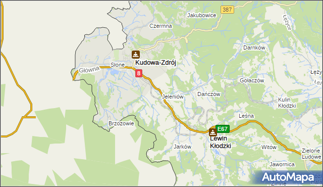 mapa Jeleniów gmina Lewin Kłodzki, Jeleniów gmina Lewin Kłodzki na mapie Targeo