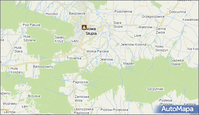 mapa Jeleniów gmina Nowa Słupia, Jeleniów gmina Nowa Słupia na mapie Targeo