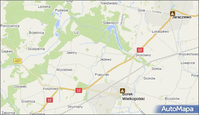 mapa Jeżewo gmina Borek Wielkopolski, Jeżewo gmina Borek Wielkopolski na mapie Targeo