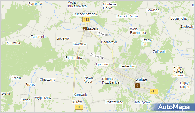 mapa Józefatów gmina Buczek, Józefatów gmina Buczek na mapie Targeo