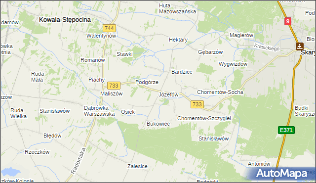 mapa Józefów gmina Kowala, Józefów gmina Kowala na mapie Targeo