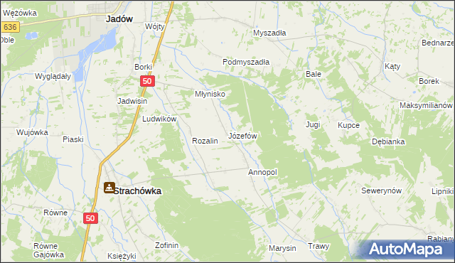mapa Józefów gmina Strachówka, Józefów gmina Strachówka na mapie Targeo