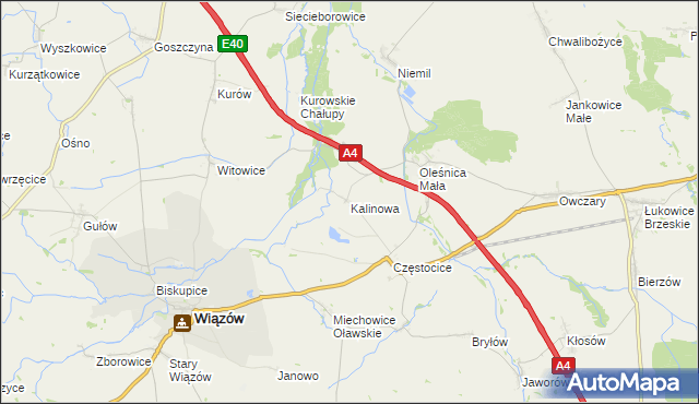 mapa Kalinowa gmina Wiązów, Kalinowa gmina Wiązów na mapie Targeo