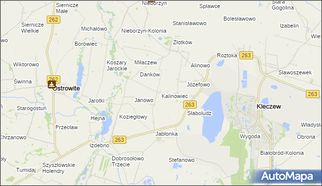 mapa Kalinowiec gmina Kleczew, Kalinowiec gmina Kleczew na mapie Targeo