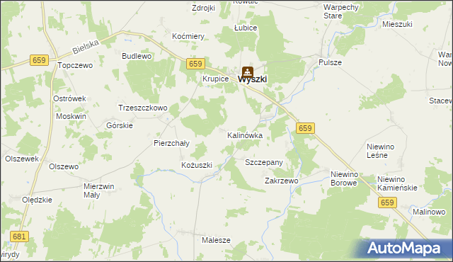 mapa Kalinówka gmina Wyszki, Kalinówka gmina Wyszki na mapie Targeo