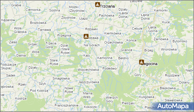 mapa Kamionna gmina Trzciana, Kamionna gmina Trzciana na mapie Targeo