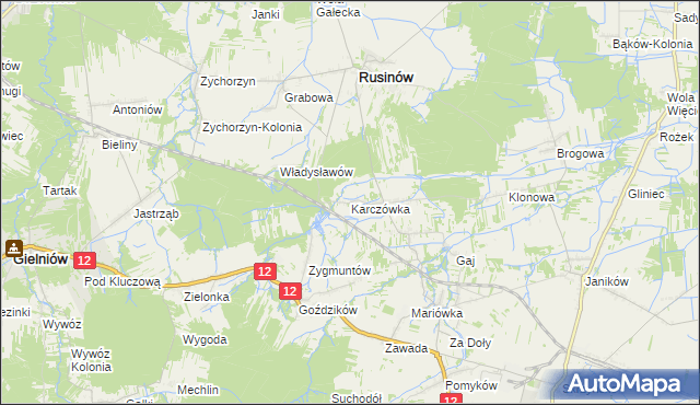 mapa Karczówka gmina Rusinów, Karczówka gmina Rusinów na mapie Targeo