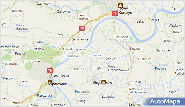 mapa Karsy gmina Gręboszów, Karsy gmina Gręboszów na mapie Targeo