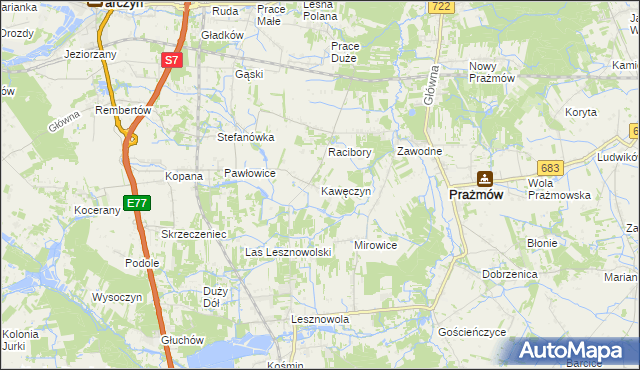 mapa Kawęczyn gmina Tarczyn, Kawęczyn gmina Tarczyn na mapie Targeo