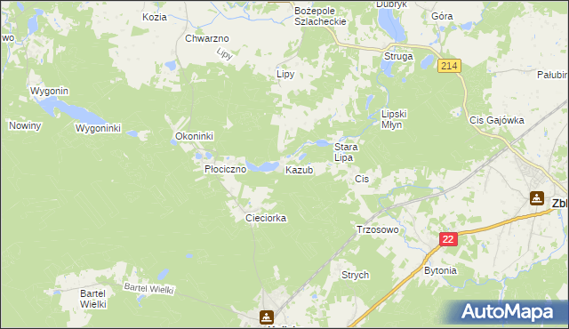 mapa Kazub gmina Kaliska, Kazub gmina Kaliska na mapie Targeo