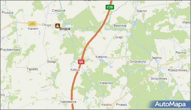 mapa Kiełpino gmina Brojce, Kiełpino gmina Brojce na mapie Targeo