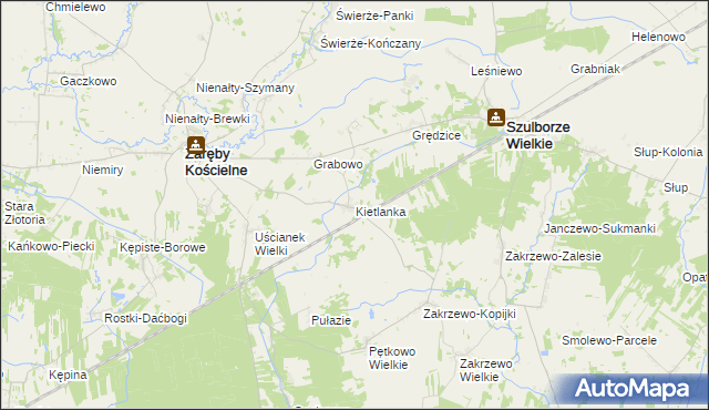 mapa Kietlanka gmina Zaręby Kościelne, Kietlanka gmina Zaręby Kościelne na mapie Targeo