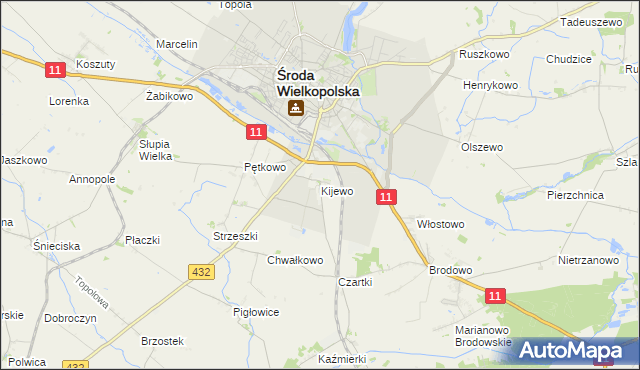 mapa Kijewo gmina Środa Wielkopolska, Kijewo gmina Środa Wielkopolska na mapie Targeo