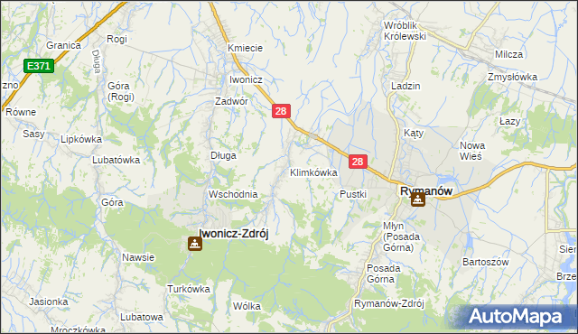 mapa Klimkówka gmina Rymanów, Klimkówka gmina Rymanów na mapie Targeo