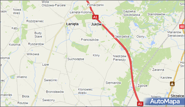 mapa Kliny gmina Łanięta, Kliny gmina Łanięta na mapie Targeo