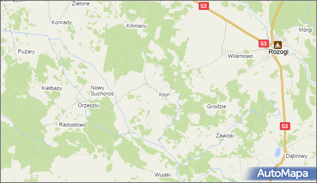 mapa Klon gmina Rozogi, Klon gmina Rozogi na mapie Targeo