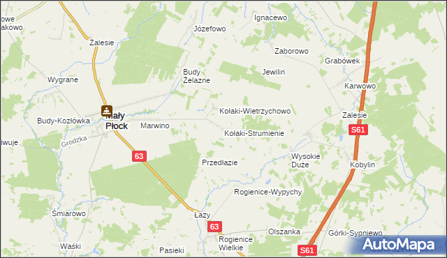 mapa Kołaki-Strumienie, Kołaki-Strumienie na mapie Targeo