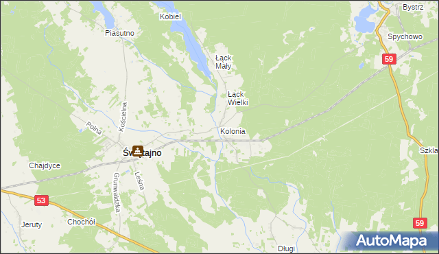 mapa Kolonia gmina Świętajno, Kolonia gmina Świętajno na mapie Targeo