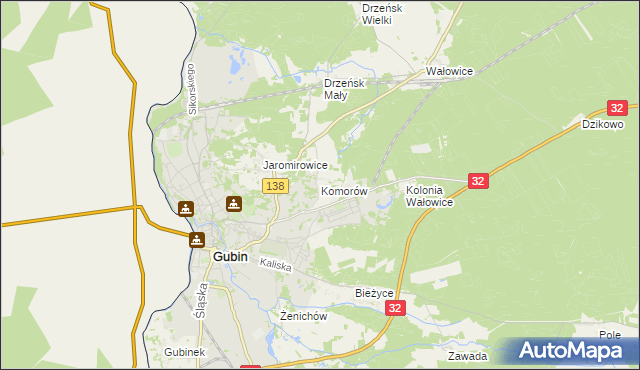 mapa Komorów gmina Gubin, Komorów gmina Gubin na mapie Targeo